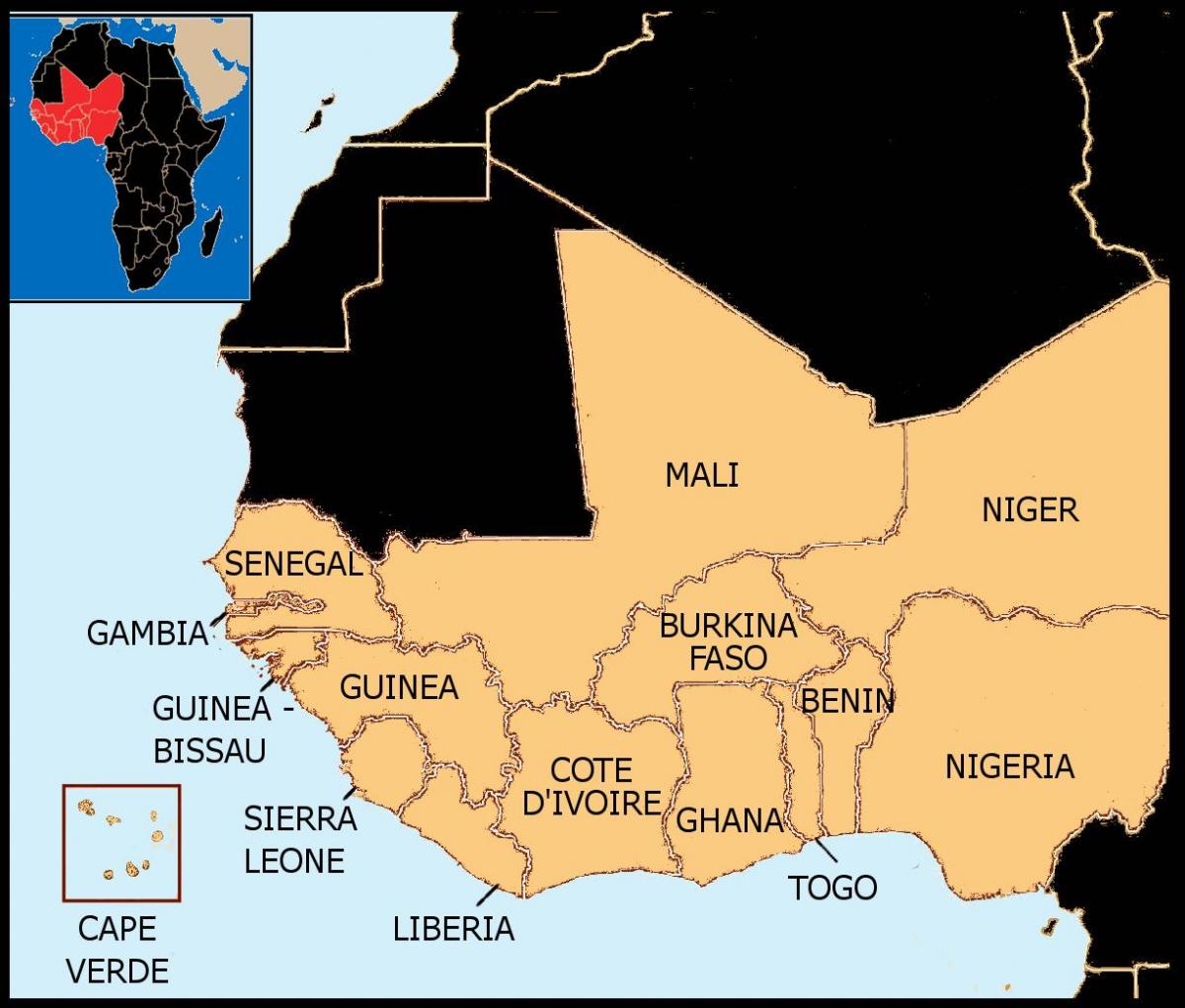 kaart van Senegal kaart van west-afrika