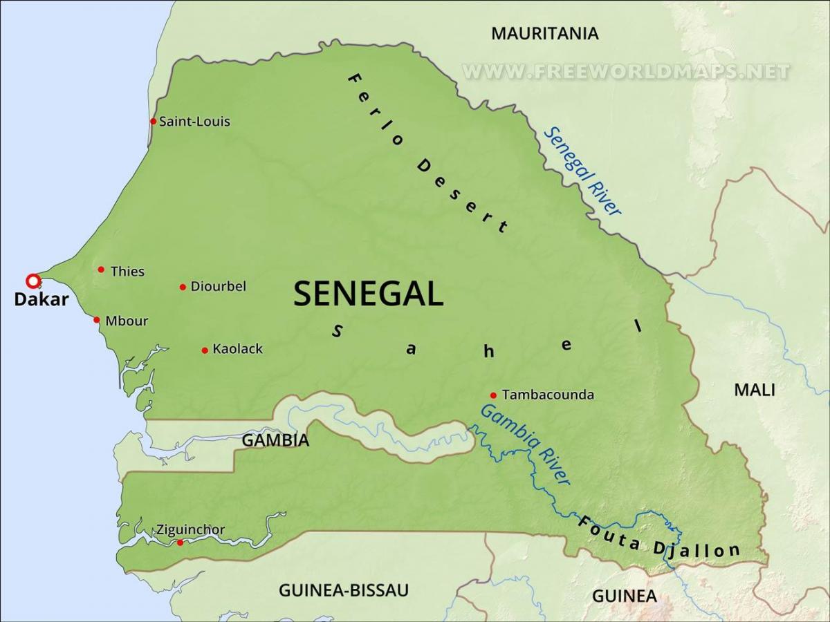 kaart van fysieke kaart van Senegal